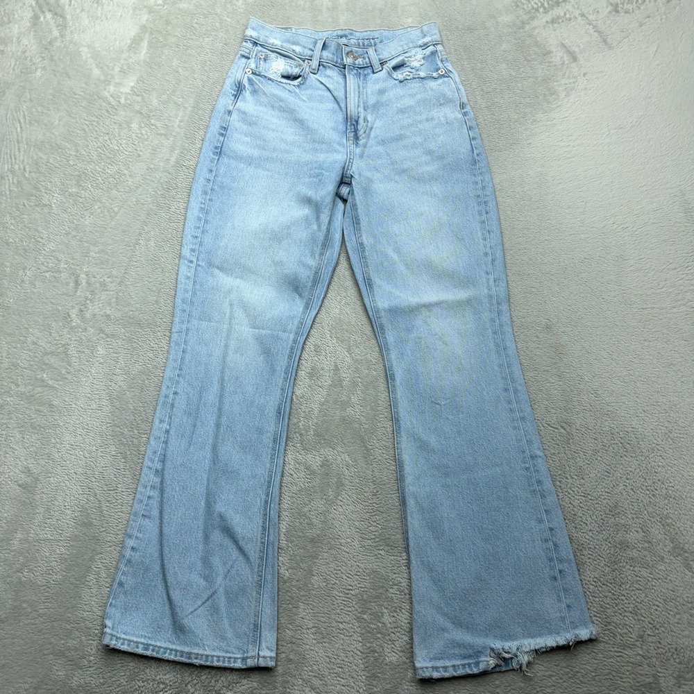 American Eagle 90s Flare Jeans Womens 00 Short Light Wash Distressed 043873